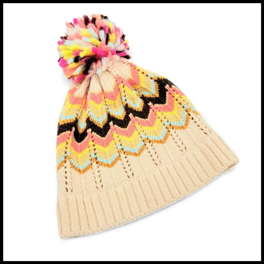 Missoni Target 2011 Girls Winter Hat Zig Zag Chevron Knit Pom Beanie Wool Iconic